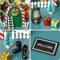 Haooryx 16Pcs Christmas Magic Fairy Doors Decoration Kit, Wooden Miniature Fairy Doors Accessories Welcome to Dollhouse Mini Entry for Fairies Magical Door Christmas Outdoor Party Decor (Berry)