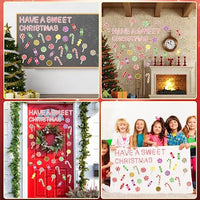 Haooryx 84Pcs Christmas Colorful Candies Bulletin Board Set Classroom Decoration, Have a Sweet Christmas Colorful Candies Patterned Paper Cut-Outs for Xmas Party Home School Bulletin Board Decorations