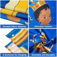 Haooryx Royal Prince One First Birthday Banner Backdrop Party Decorations for One Year Old African American Baby Boy 1st Birthday Baby Shower Decor Photography Background Photo Booth Prop, 6x3.6 ft