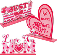 Haooryx 3Pcs Mother's Day Wooden Centerpieces Table Decoration, Happy Mother's Day Table Topper Sign Wood Craft Center Piece Decor for Mother's Day Party Birthday Gift Dinner Coffee Table Home Decor