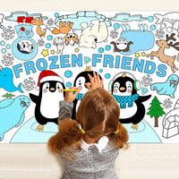 Haooryx Giant Polar Animals Themed Coloring Poster 4.6 x 2ft Large Jumbo Frozen Friends Blank Paper Banner with Penguin Polar Bear Coloring Tablecover Decoration for Kids DIY Art Craft Activity Supply