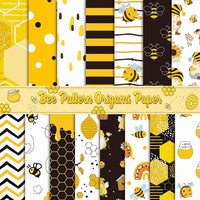 Haooryx 60PCS Summer Bee Pattern Paper Pack Yellow Black Honeycomb Scrapbook Specialty Paper 11’x11’Double Sided Decorative Bee Honey Jar Paper Craft for Wrapping Gift Card Making Photo Album Decor