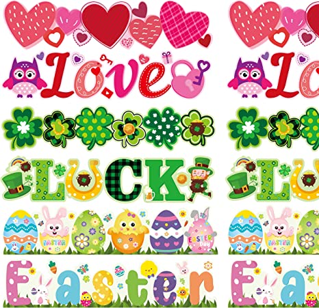 Haooryx 72Pcs Valentine's Day Bulletin Board Border Set St. Patrick's Day Easter Festival Border Trim Blackboard Scalloped Border Sticker for Valentine Party Home School ClassWhiteboard Wall Decor