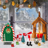 Haooryx 16Pcs Christmas Magic Fairy Doors Decoration Kit, Wooden Miniature Fairy Doors Accessories Welcome to Dollhouse Mini Entry for Fairies Magical Door Christmas Outdoor Party Decor (Berry)