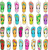 Haooryx 31PCS Summer Flip Flop Hanging Wood Ornaments Decorations Hawaii Beach Slippers Theme Wooden Slices Gift Tags Pendant with Rope Tree Ornament for Home Summer Luau Tropical Party Favors Supply