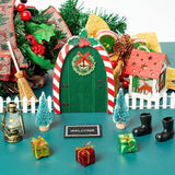 Haooryx 16Pcs Christmas Magic Fairy Doors Decoration Kit, Wooden Miniature Fairy Doors Accessories Welcome to Dollhouse Mini Entry for Fairies Magical Door Christmas Outdoor Party Decor (Berry)