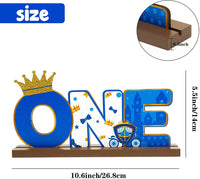 Haooryx Prince ONE Letter Sign Table Wooden Centerpiece for Baby Boy First Birthday Party Decorations, Prince Shining Crown One Year Old Toddler Boy 1st Birthday Decor Supplies Baby Shower Photo Props