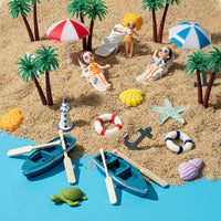 Haooryx 31Pcs Beach Fairy Garden Miniature Ornament Accessories, Summer Ocean Cake Topper Decoration DIY Resin Micro Seaside Scene Figure for Summer Beach Swimming Pool Birthday Party Favor Supplies