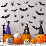 Haooryx 98Pcs Halloween Witch Hat Black Witch Costume Accessory, 3D Bats Spider Wall Decal Party Favor Halloween Costume Decoration Set for Kid Adult Halloween Cosplay Party Supplies Wall Window Decor