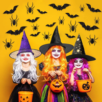 Haooryx 98Pcs Halloween Witch Hat Black Witch Costume Accessory, 3D Bats Spider Wall Decal Party Favor Halloween Costume Decoration Set for Kid Adult Halloween Cosplay Party Supplies Wall Window Decor